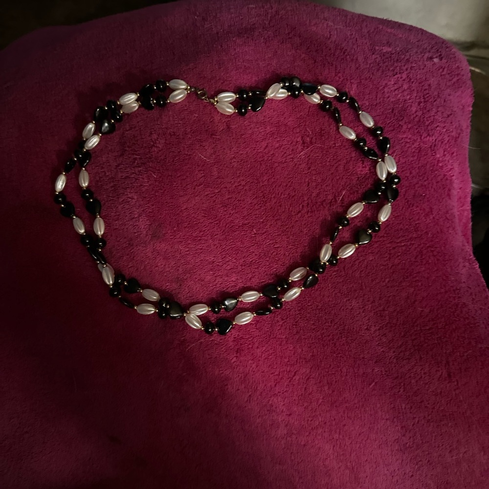 Vintage fax black and white pearl necklace - Picture 4 of 6